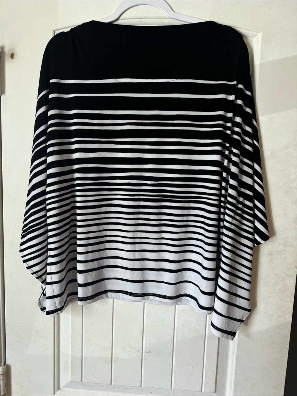 Chico's Black & White Striped Cold Shoulder Poncho Top - Picture 5 of 5
